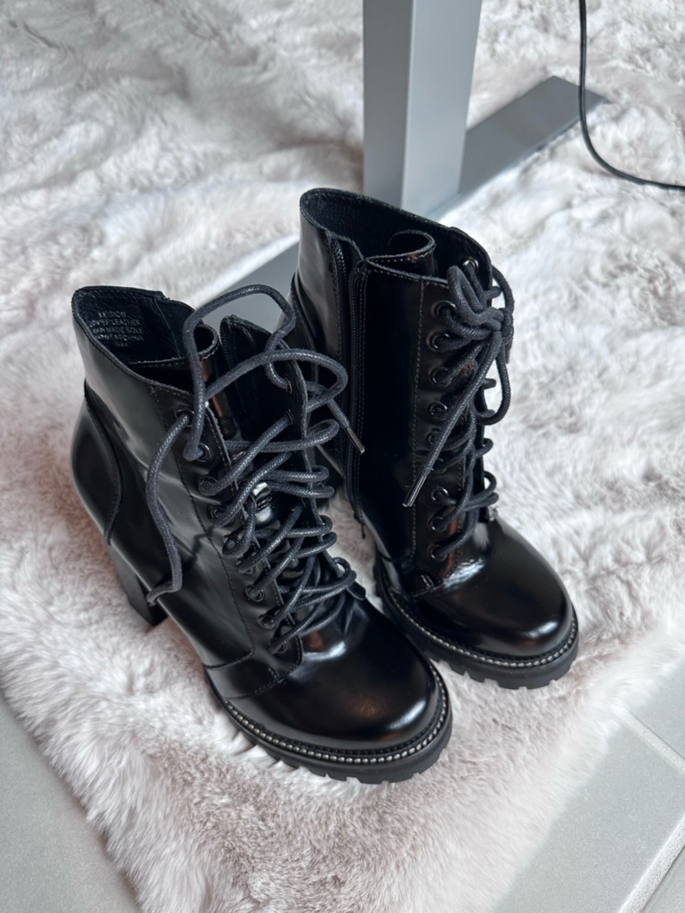 Jeffrey Campbell Black Patent Lace-Up Combat Boots